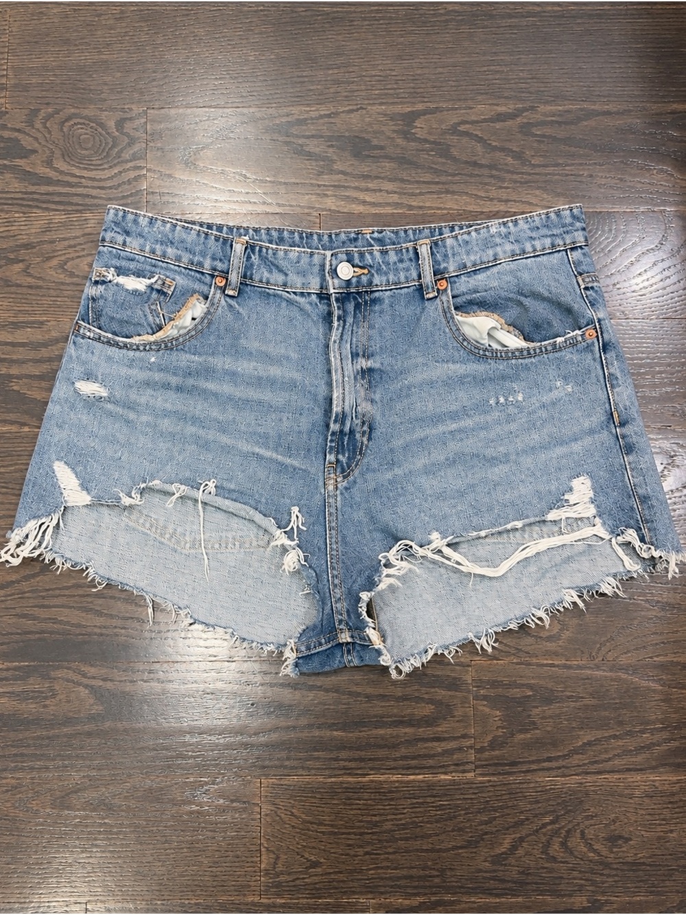 Zara Denim Distressed High-Rise Women's Shorts - Light Blue